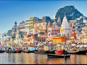Varanasi skyline during golden hour